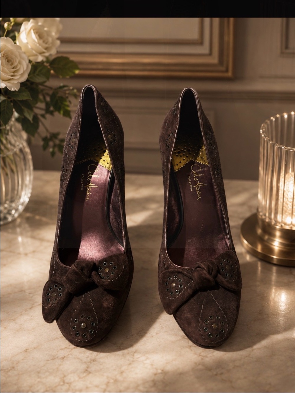 Cole Haan Dark Brown Suede Bow Pumps